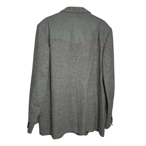 Vtg Pendleton Western Blazer Mens 50 Tall Gray Wool Tweed Suede Elbow Patches - Picture 3 of 16